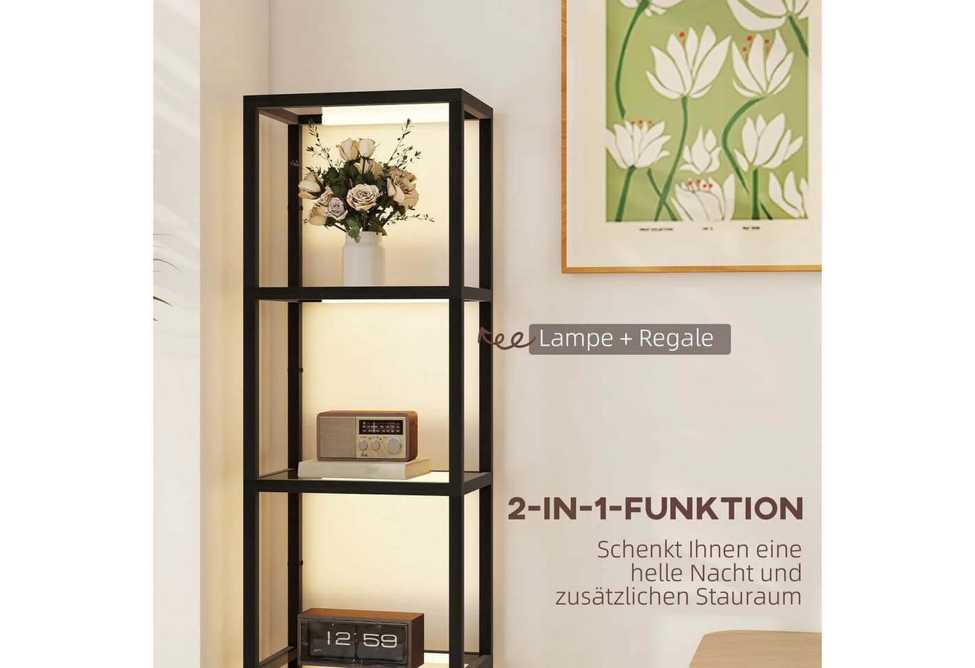 HOMCOM Stehlampe mit Regal Schwarz MDF Glas - Bild 4