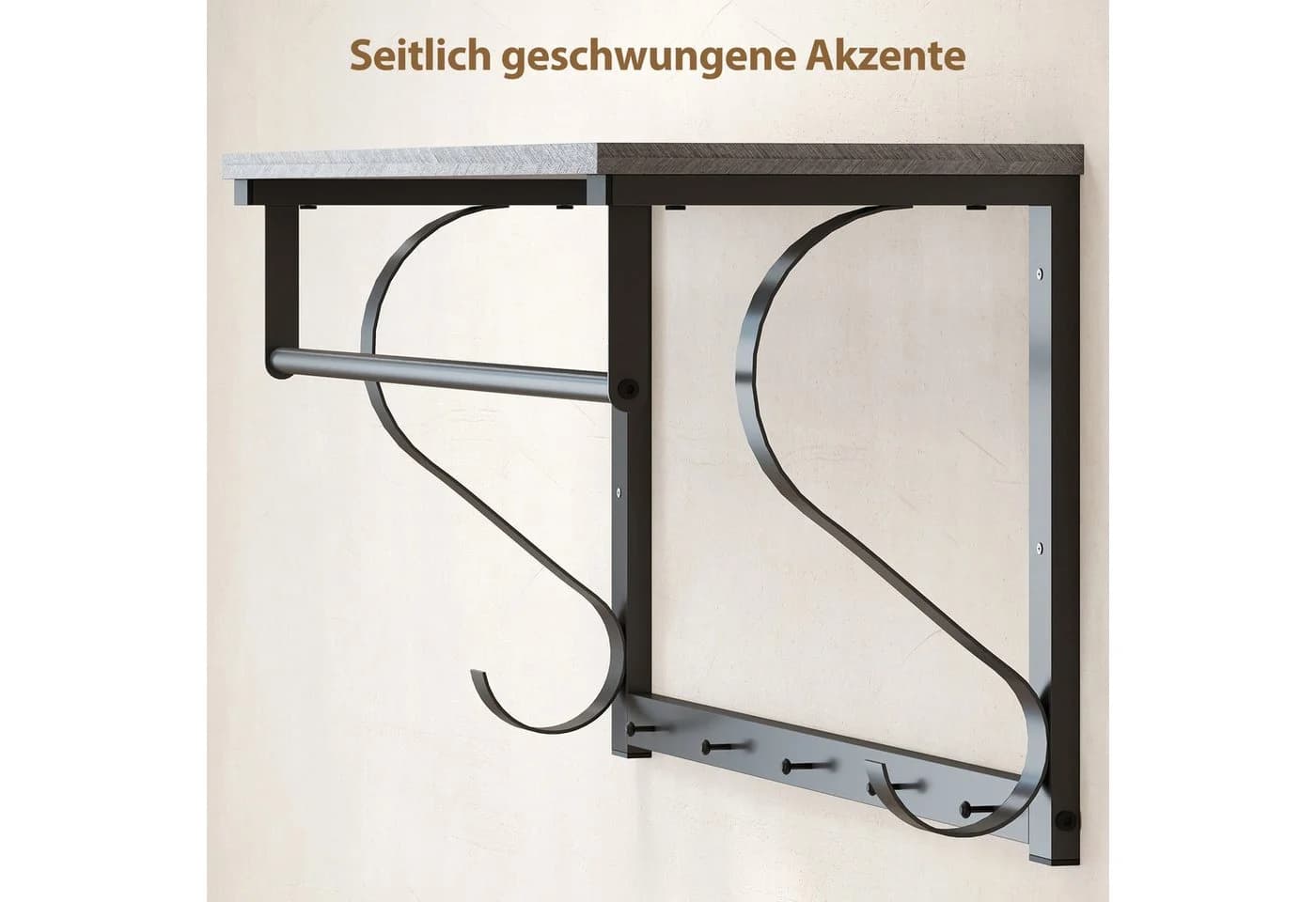 HOMCOM Garderobenleiste mit Ablage, 5 Haken und Stange Wandgarderobe Grau - Bild 5