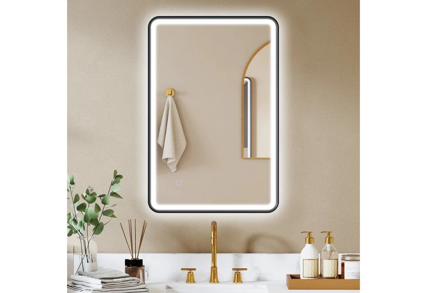 HOMCOM LED Badezimmerspiegel 3 Farben Memory-Funktion Beschlagfrei Wandspiegel Schwarz - Bild 2