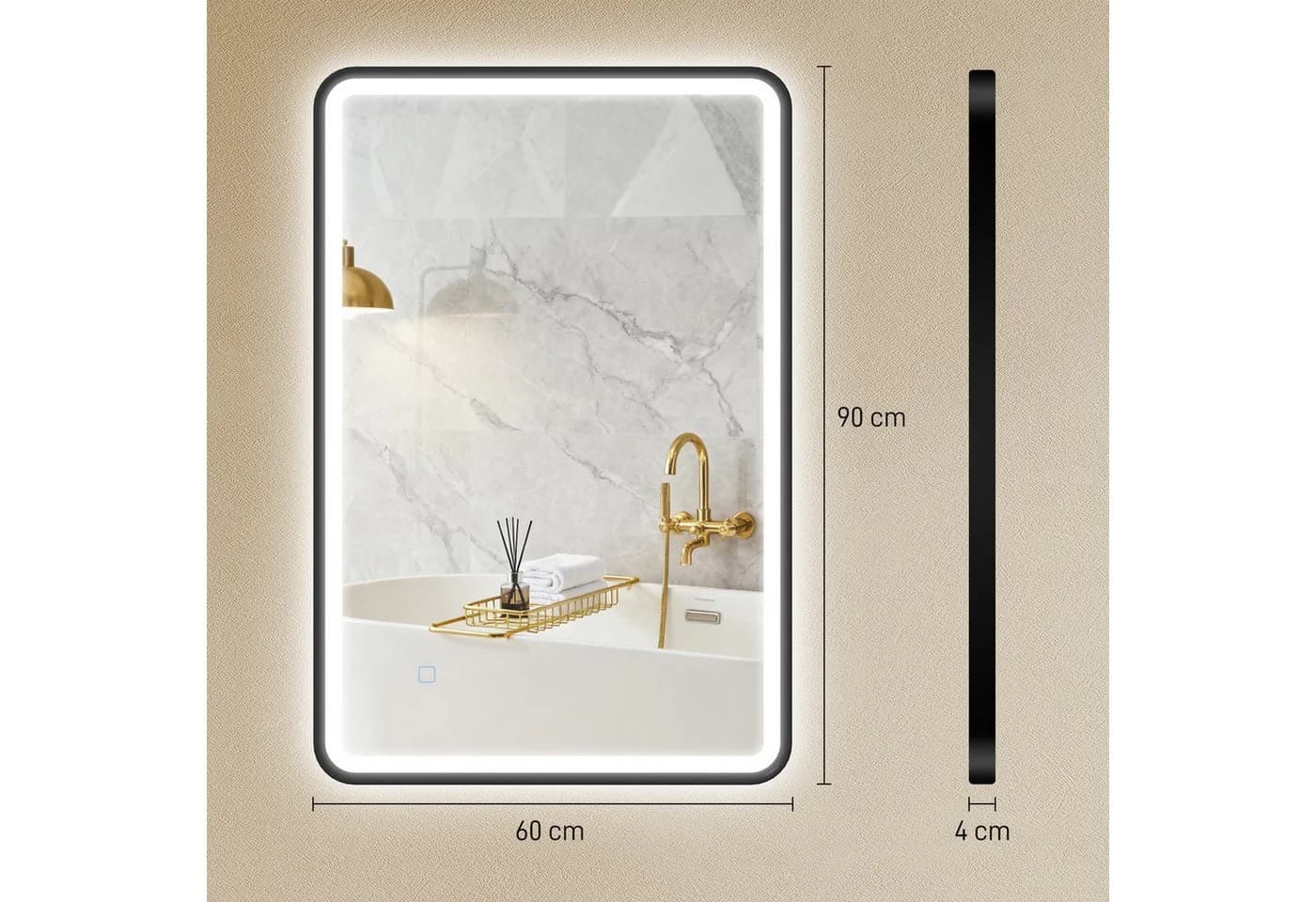 HOMCOM LED Badezimmerspiegel 3 Farben Memory-Funktion Beschlagfrei Wandspiegel Schwarz - Bild 3