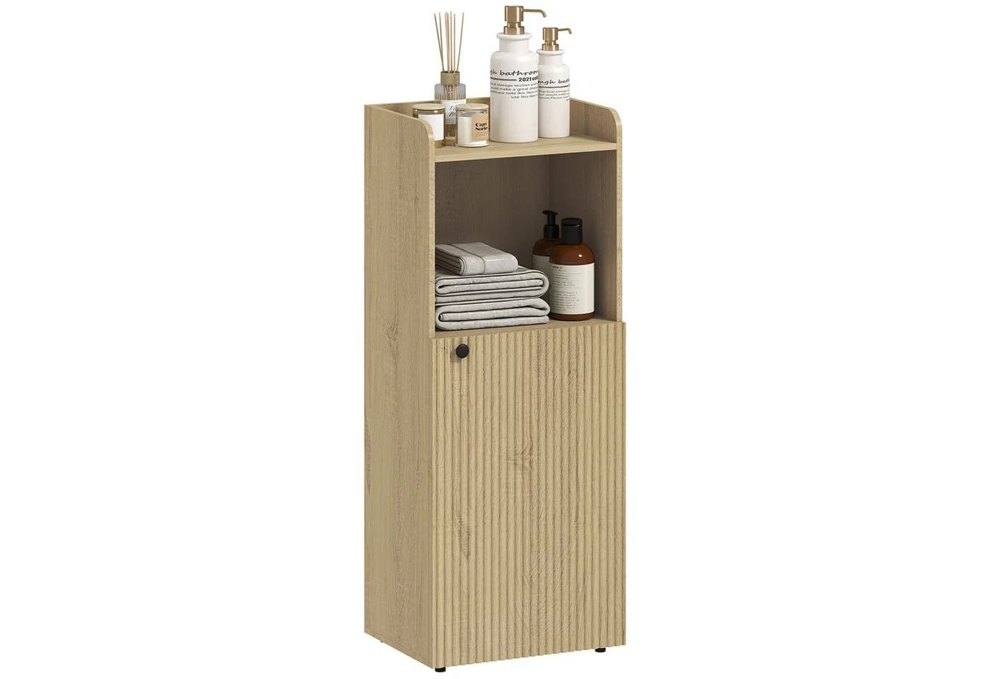 HOMCOM Badkommode 3-stufig verstellbares Regal, Melaminoberfläche, Eiche