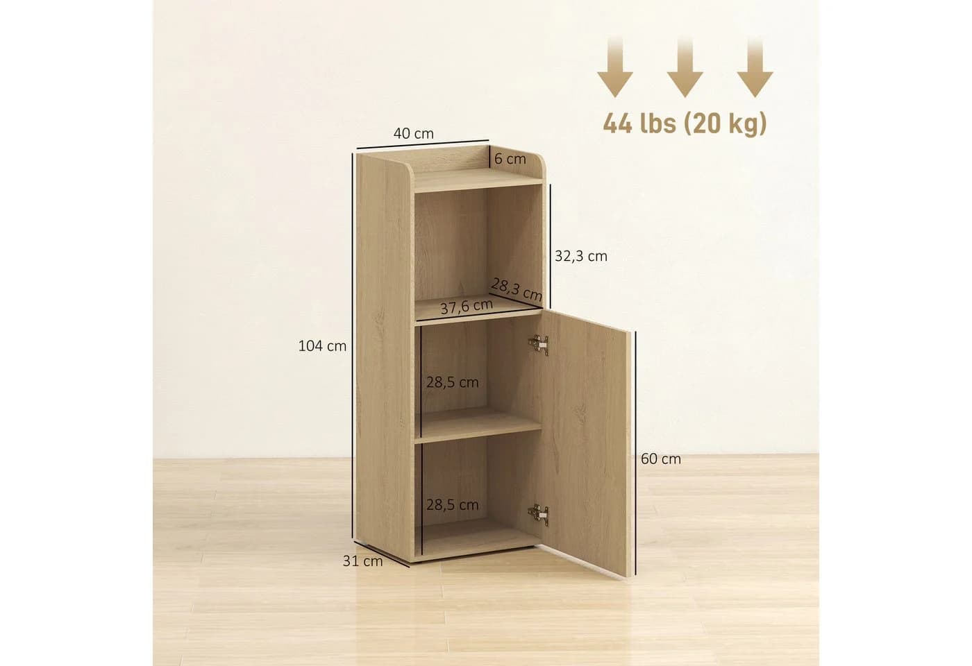 HOMCOM Badkommode 3-stufig verstellbares Regal, Melaminoberfläche, Eiche - Bild 3