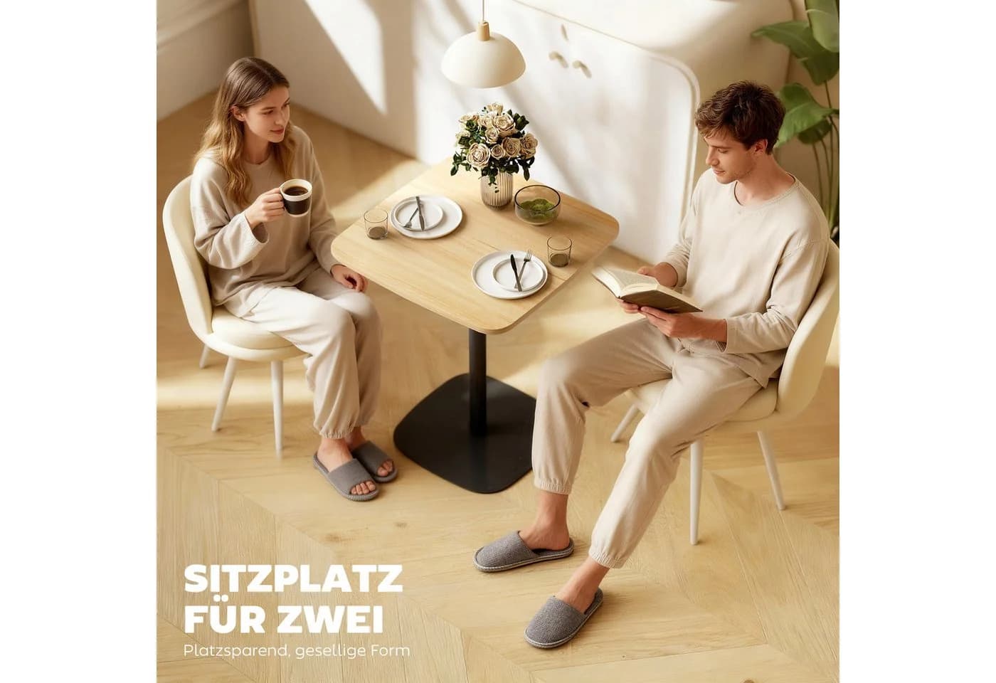 HOMCOM Esstisch Naturholz Stahlgestell 60x60 cm - Bild 4