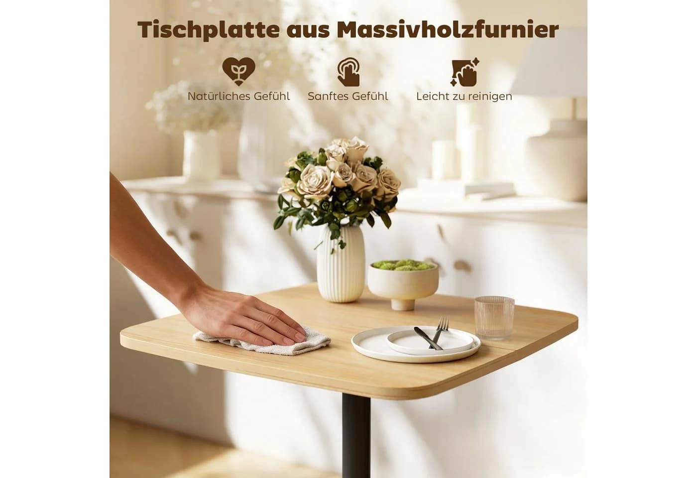 HOMCOM Esstisch Naturholz Stahlgestell 60x60 cm - Bild 5