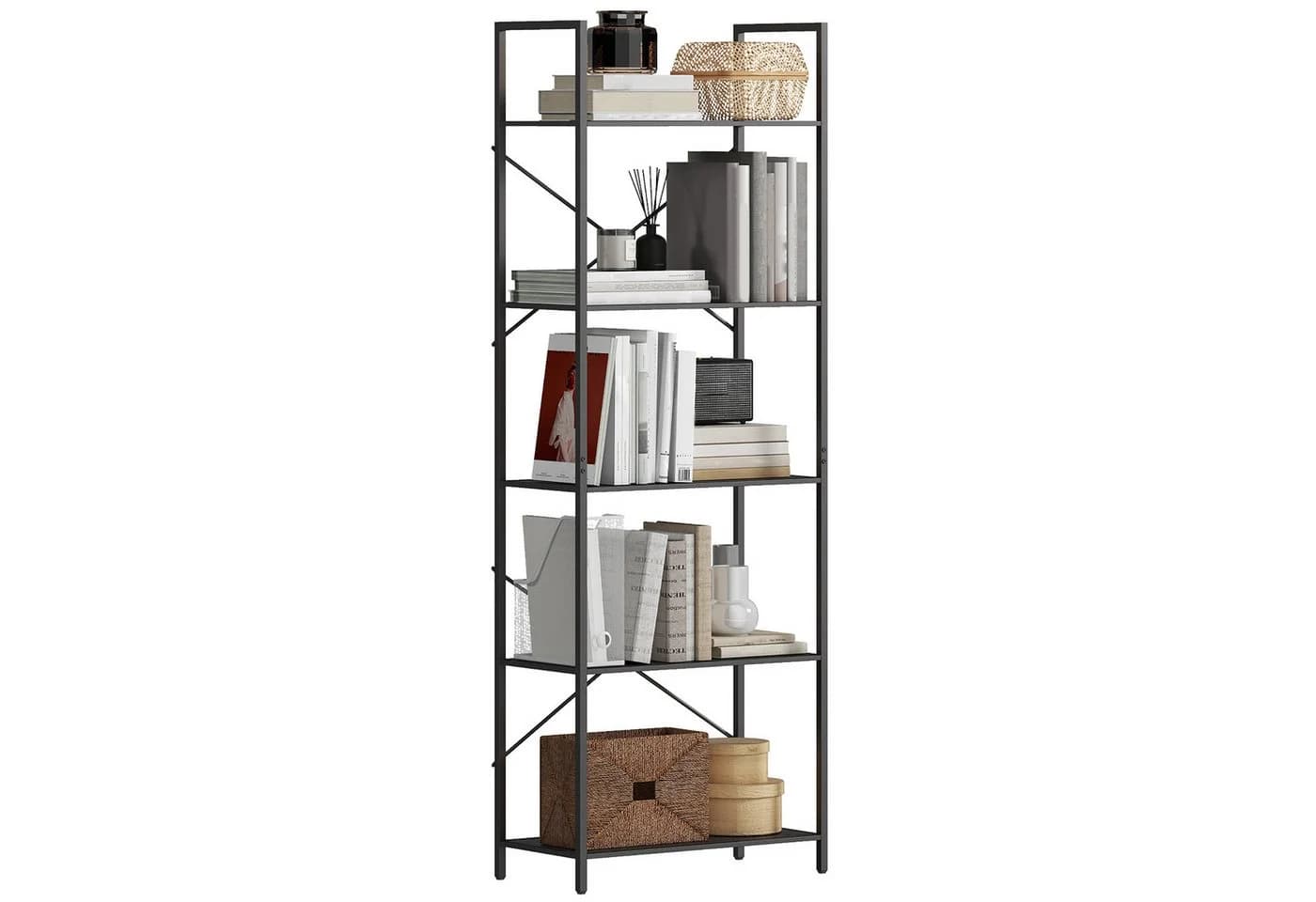 HOMCOM Bücherregal Industrielles Metallregal 5 Ebenen Schwarz