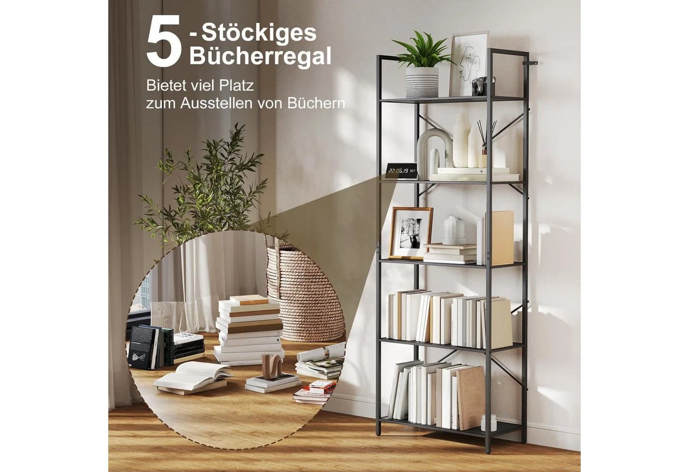 HOMCOM Bücherregal Industrielles Metallregal 5 Ebenen Schwarz - Bild 4