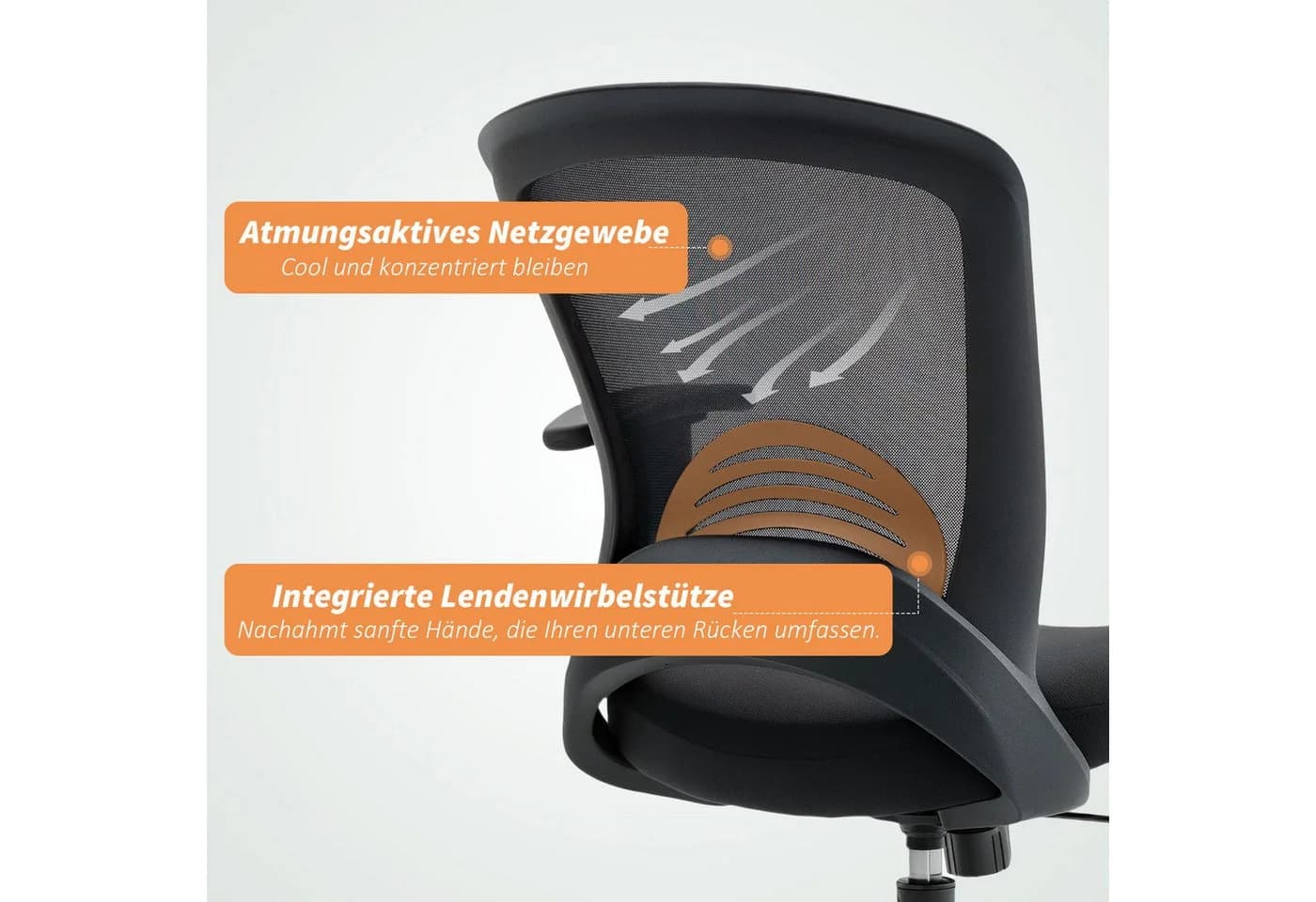 HOMCOM Bürostuhl mit Netzstoff-Rückenlehne Schwarz Kippfunktion - Bild 5