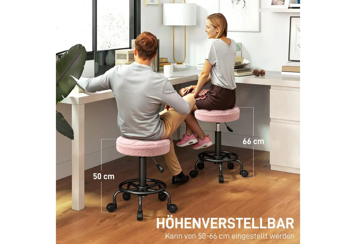 HOMCOM Rosa höhenverstellbarer Rollhocker 360° drehbar - Bild 4