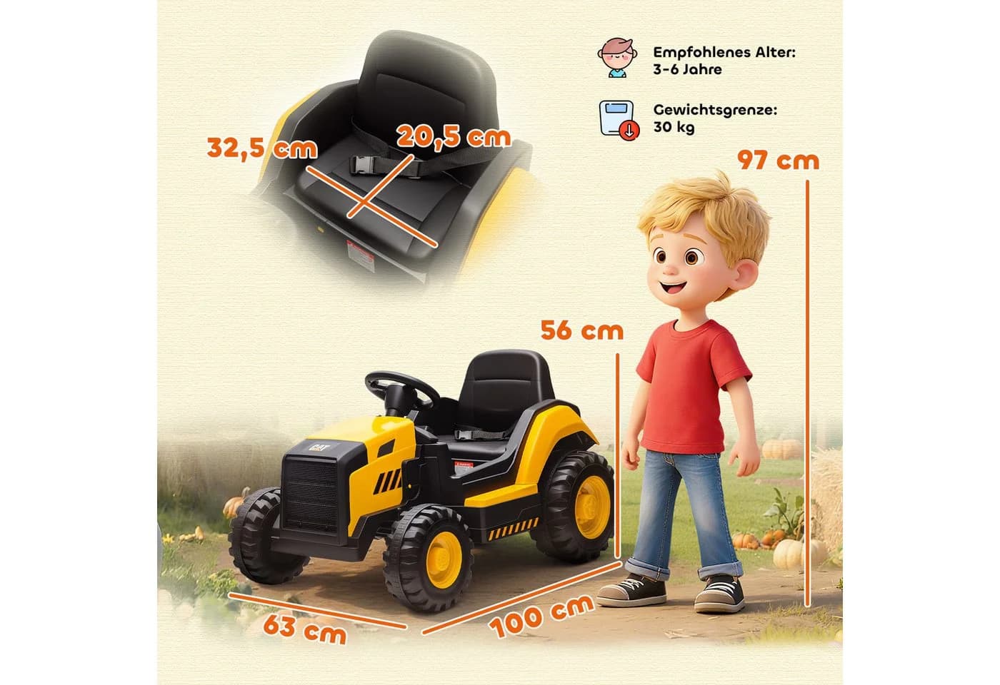 AIYAPLAY Elektro-Kindertraktor 2,4G Fernbedienung Gelb - Bild 3