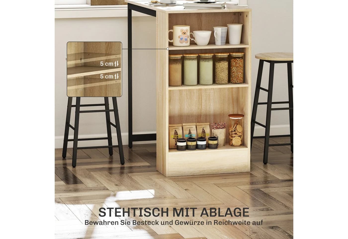 HOMCOM Bartisch-Set 3-tlg. mit 2 Hockern Eiche/Schwarz - Bild 4