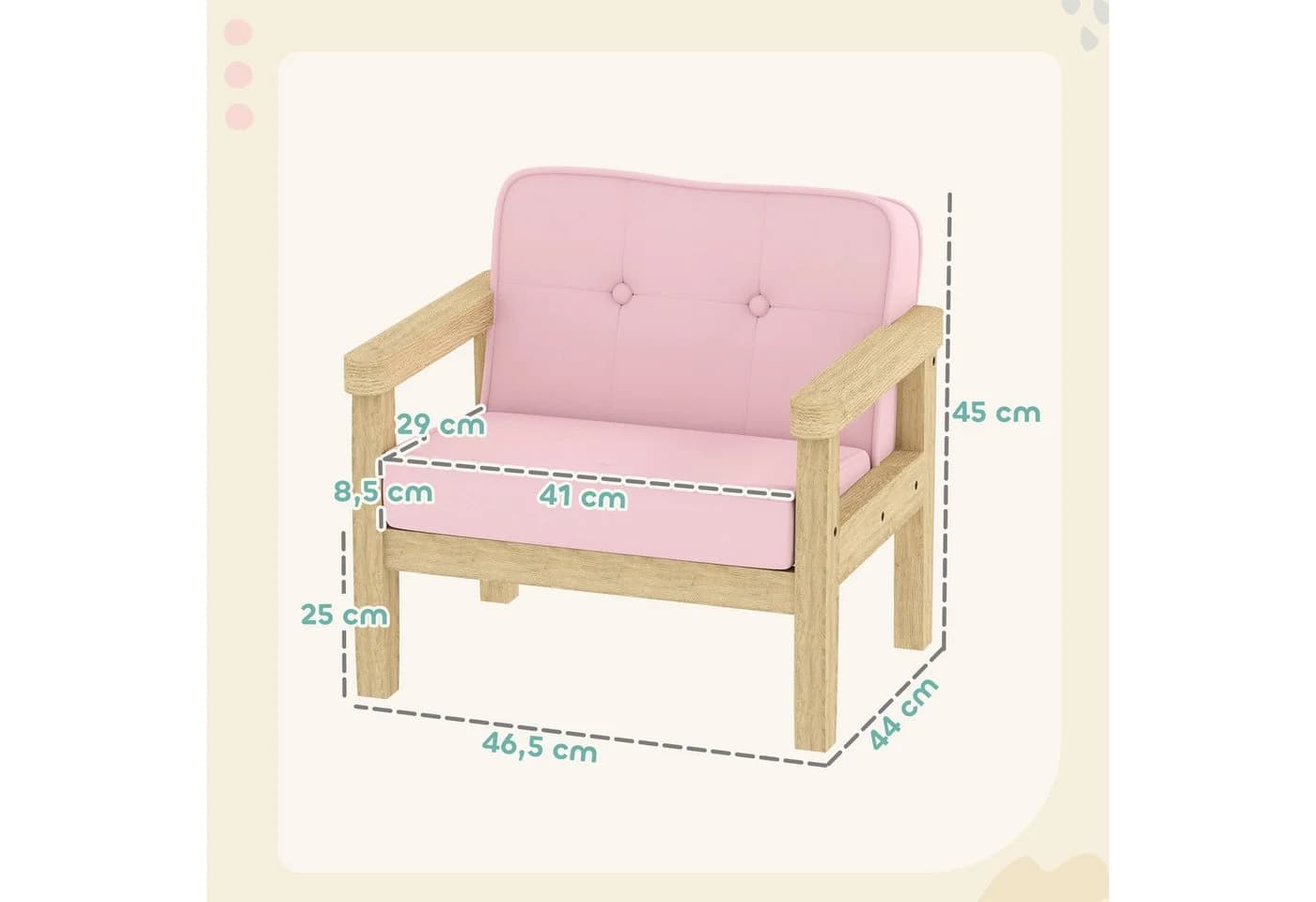 AIYAPLAY Kindersessel mit Holzrahmen, Cordoptik, Rosa - Bild 3