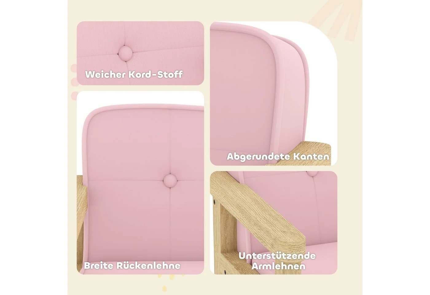 AIYAPLAY Kindersessel mit Holzrahmen, Cordoptik, Rosa - Bild 5