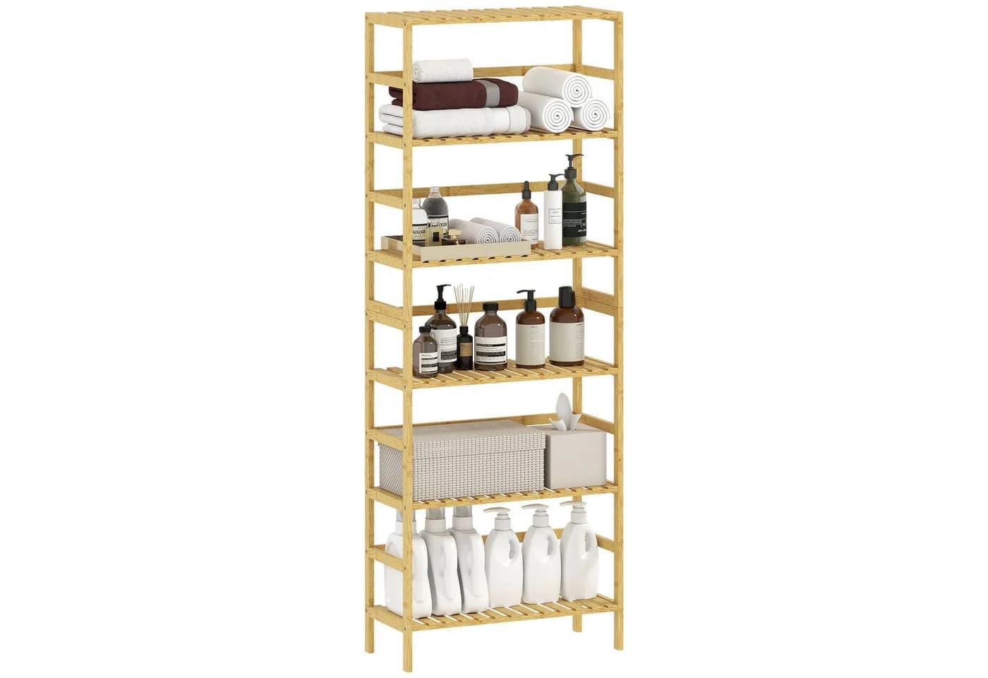 HOMCOM Standregal 6-Etagen-Design 6-stöckiges Bücherregal 1-tlg. höhenverstellbare Regalböden Naturholz