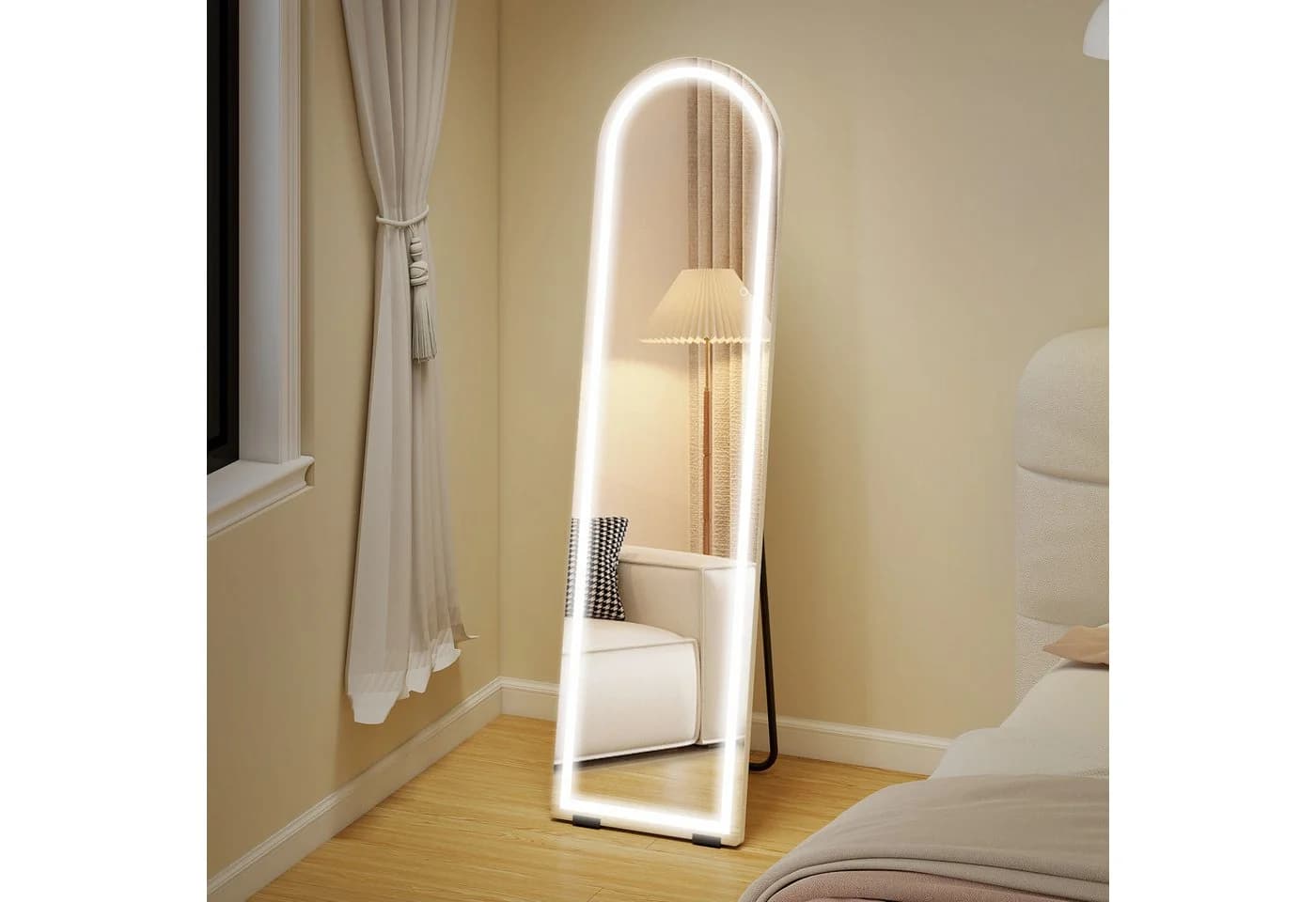 HOMCOM Standspiegel mit LED-Lichtern, 150 x 40 cm, bogenförmig, dimmbar, 3 Lichtfarben - Bild 2