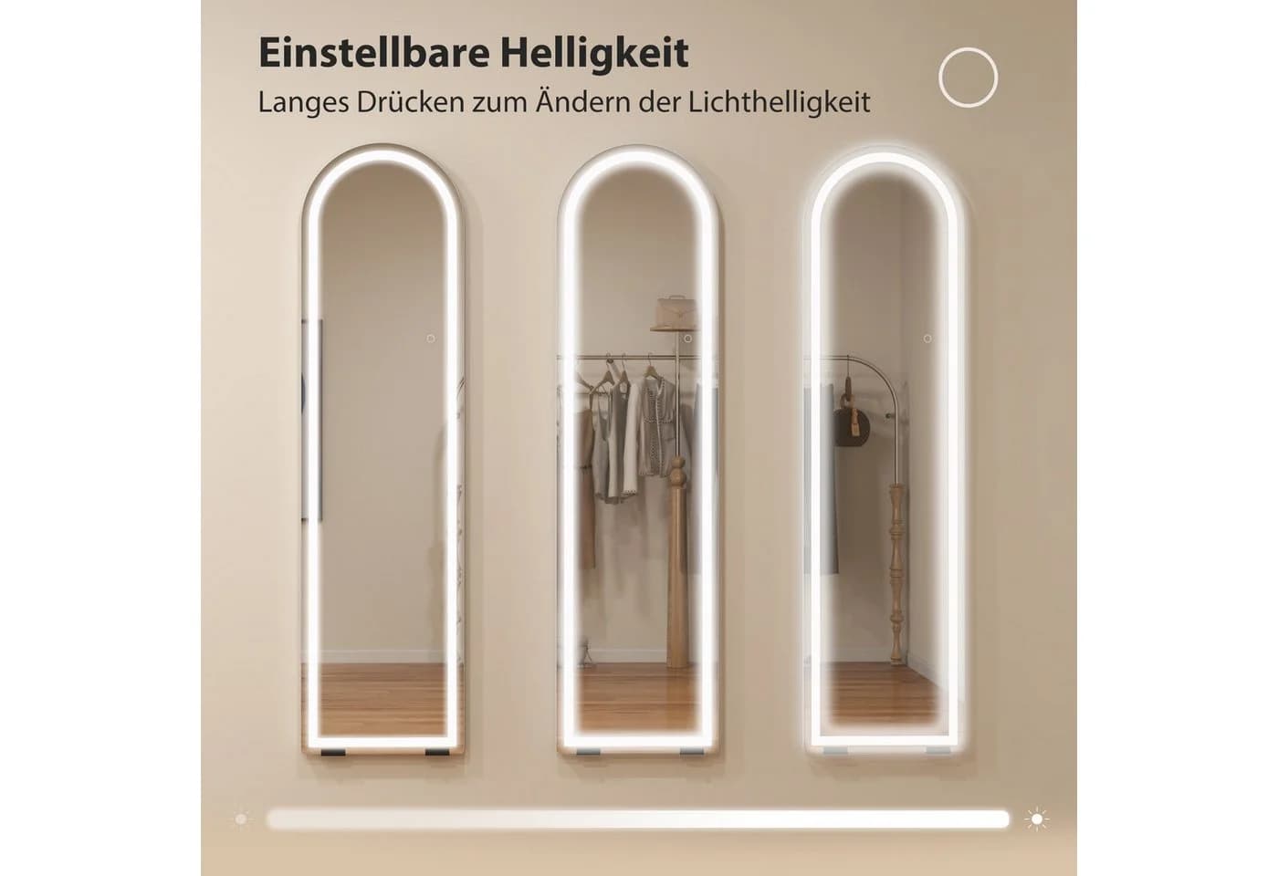 HOMCOM Standspiegel mit LED-Lichtern, 150 x 40 cm, bogenförmig, dimmbar, 3 Lichtfarben - Bild 5