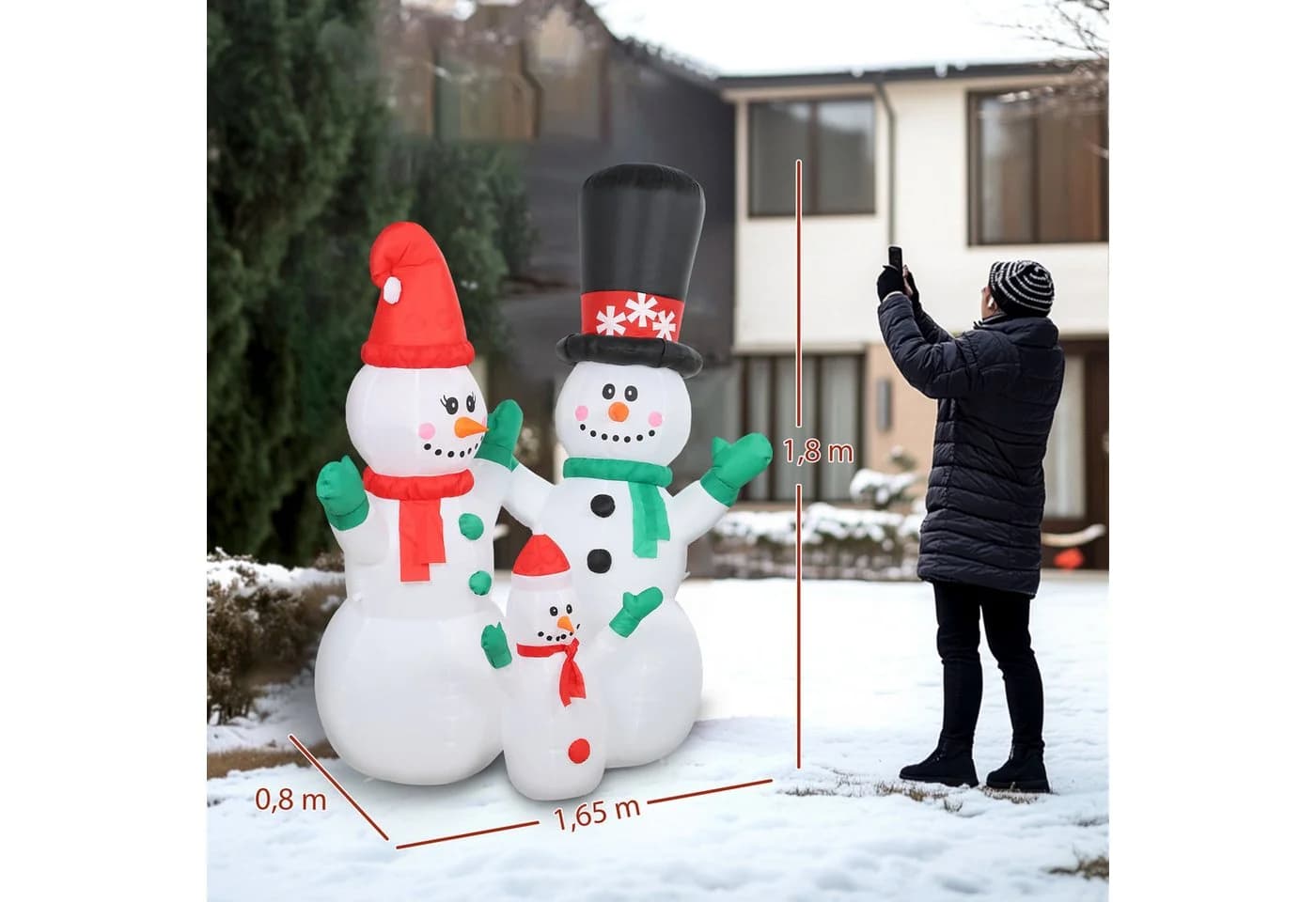 Outsunny Weihnachtsfigur mit LED-Beleuchtung, 1,8m, Rot, Grün, Schwarz - Bild 3