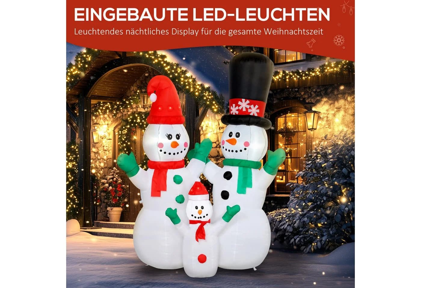 Outsunny Weihnachtsfigur mit LED-Beleuchtung, 1,8m, Rot, Grün, Schwarz - Bild 4