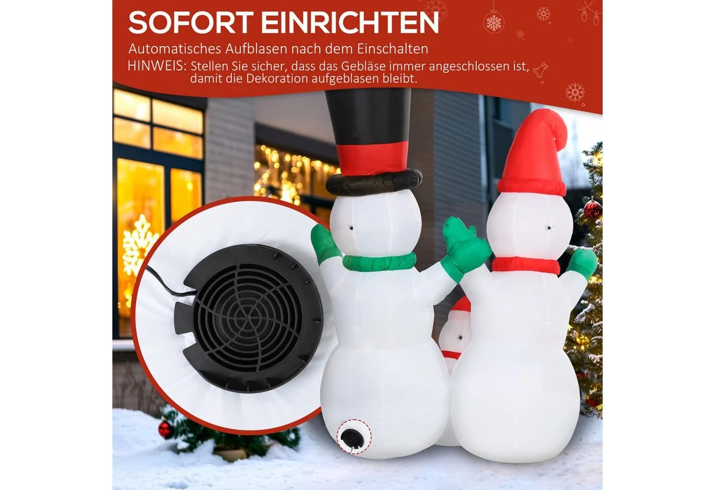 Outsunny Weihnachtsfigur mit LED-Beleuchtung, 1,8m, Rot, Grün, Schwarz - Bild 5