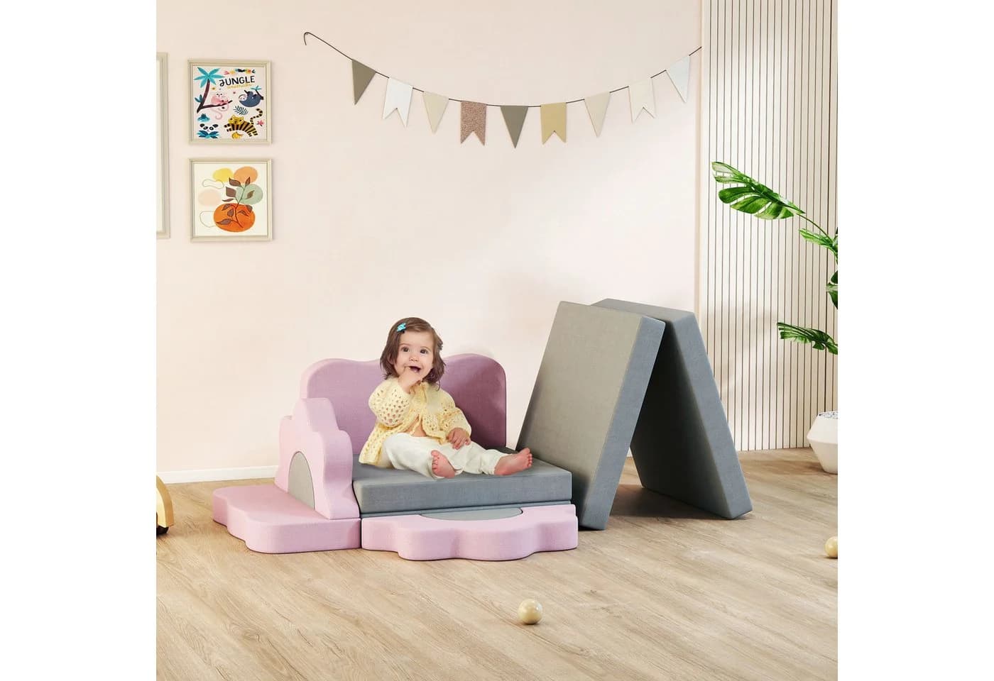 AIYAPLAY Schaumstoff Bausteine Set 12-tlg. Grau/Rosa Cordbezug - Bild 2
