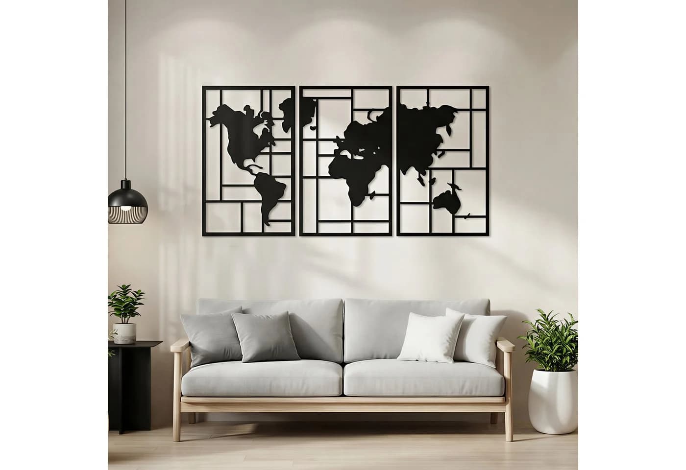 HOMCOM Metall Wanddeko Weltkarte 3-teilig Schwarz - Bild 2