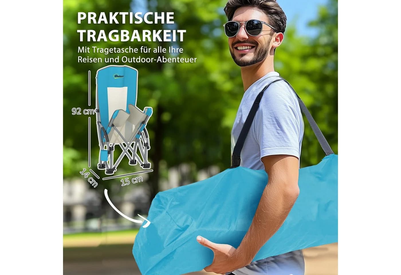Outsunny Campingstuhl 2er Set Blau Klappbar mit Getränkehalter - Bild 4
