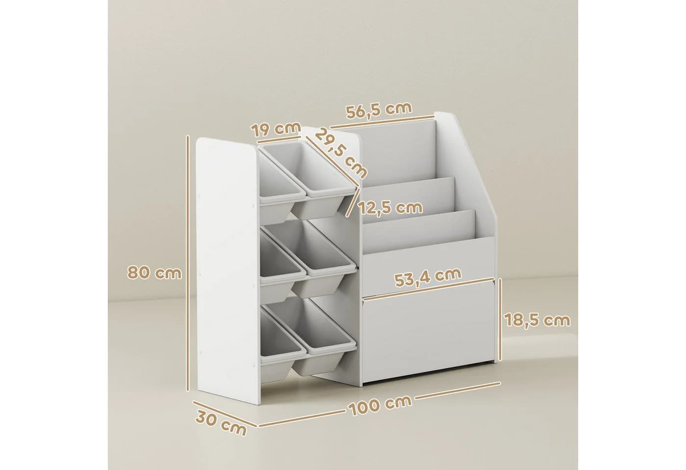 AIYAPLAY Spielzeugtruhe mit 6 herausnehmbaren Aufbewahrungsboxen, Bücherablage, rollbarer Box - Bild 3