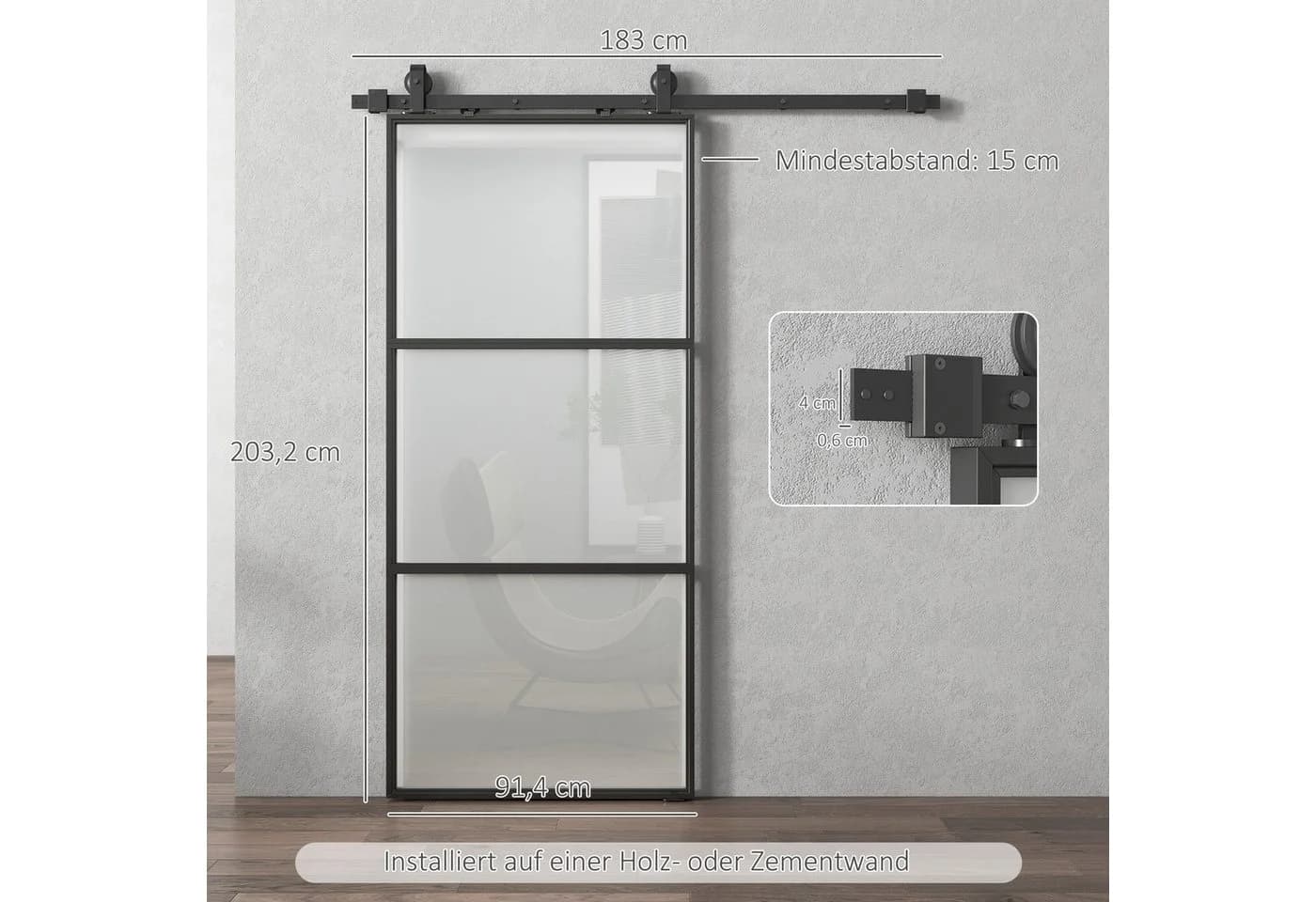 HOMCOM Schiebetür Schwarz mit Softclose und Selbstschließer - Bild 3