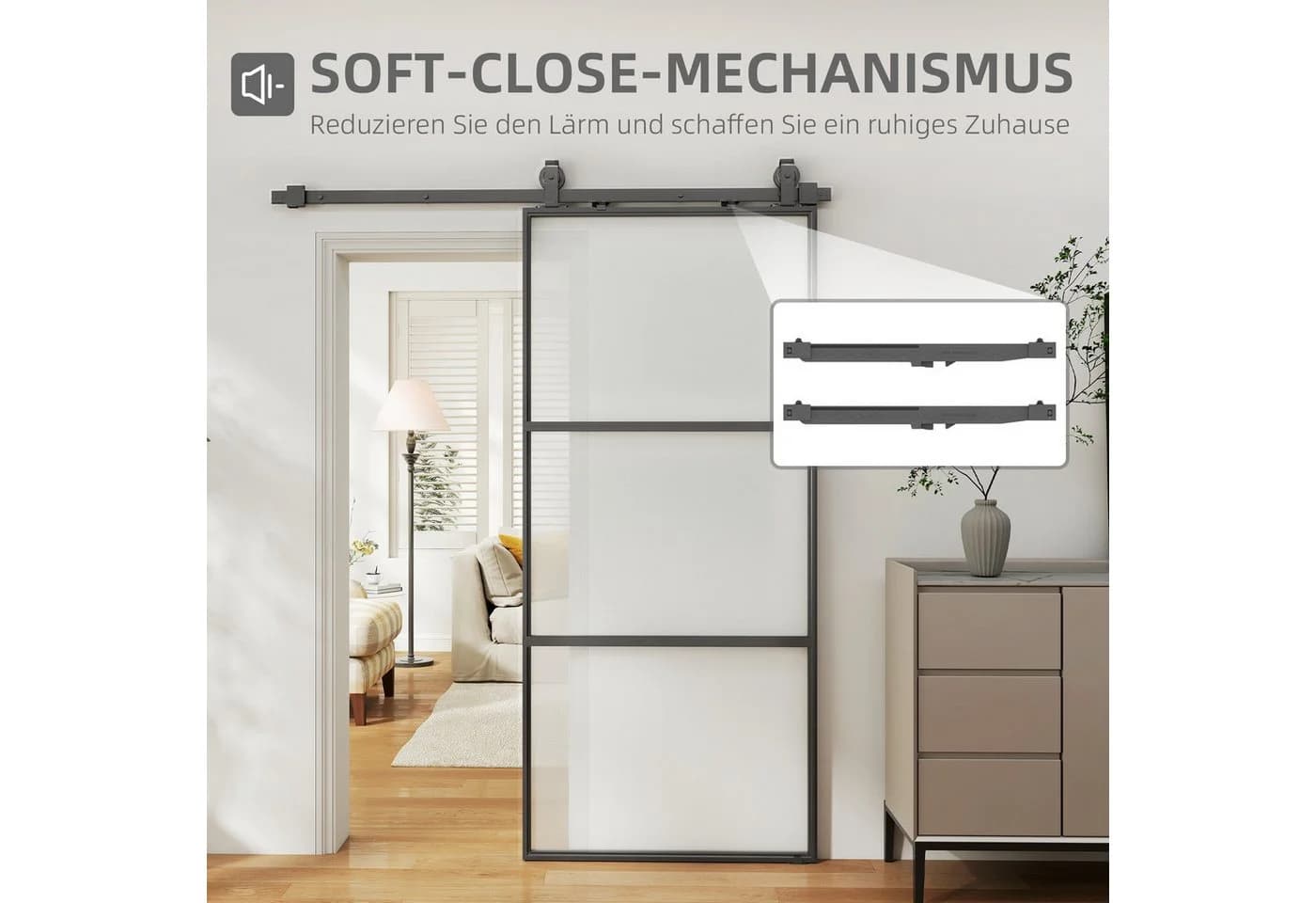 HOMCOM Schiebetür Schwarz mit Softclose und Selbstschließer - Bild 4