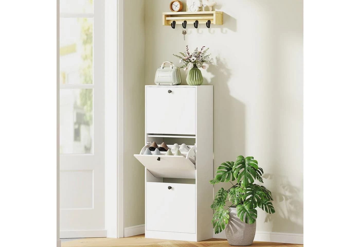 HOMCOM Schuhschrank Weiß mit 3 Klappen und verstellbaren Regalen - Bild 2