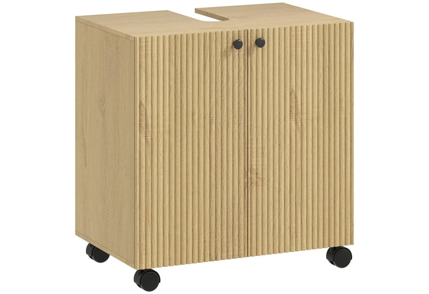 HOMCOM Waschbeckenunterschrank mit 2 Türen, einstellbarem Regal, Eiche