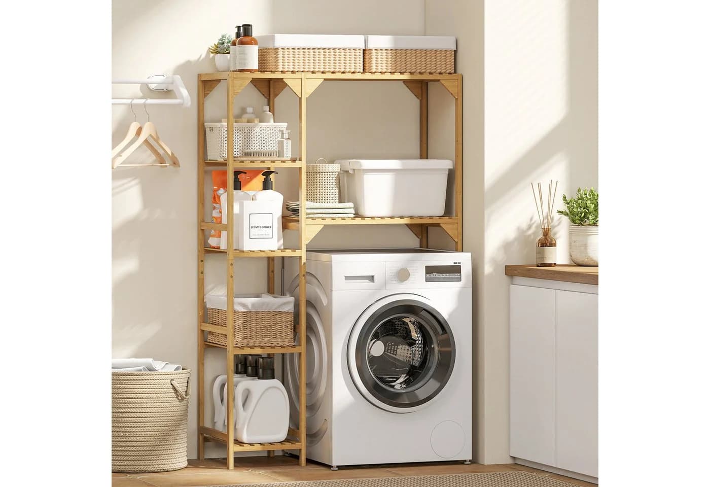 HOMCOM Badregal mit mehreren offenen Fächern, Toilettenregal 1-tlg., für Badezimmer, Naturholz - Bild 2