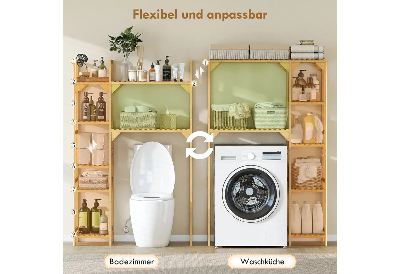 HOMCOM Badregal mit mehreren offenen Fächern, Toilettenregal 1-tlg., für Badezimmer, Naturholz - Bild 5