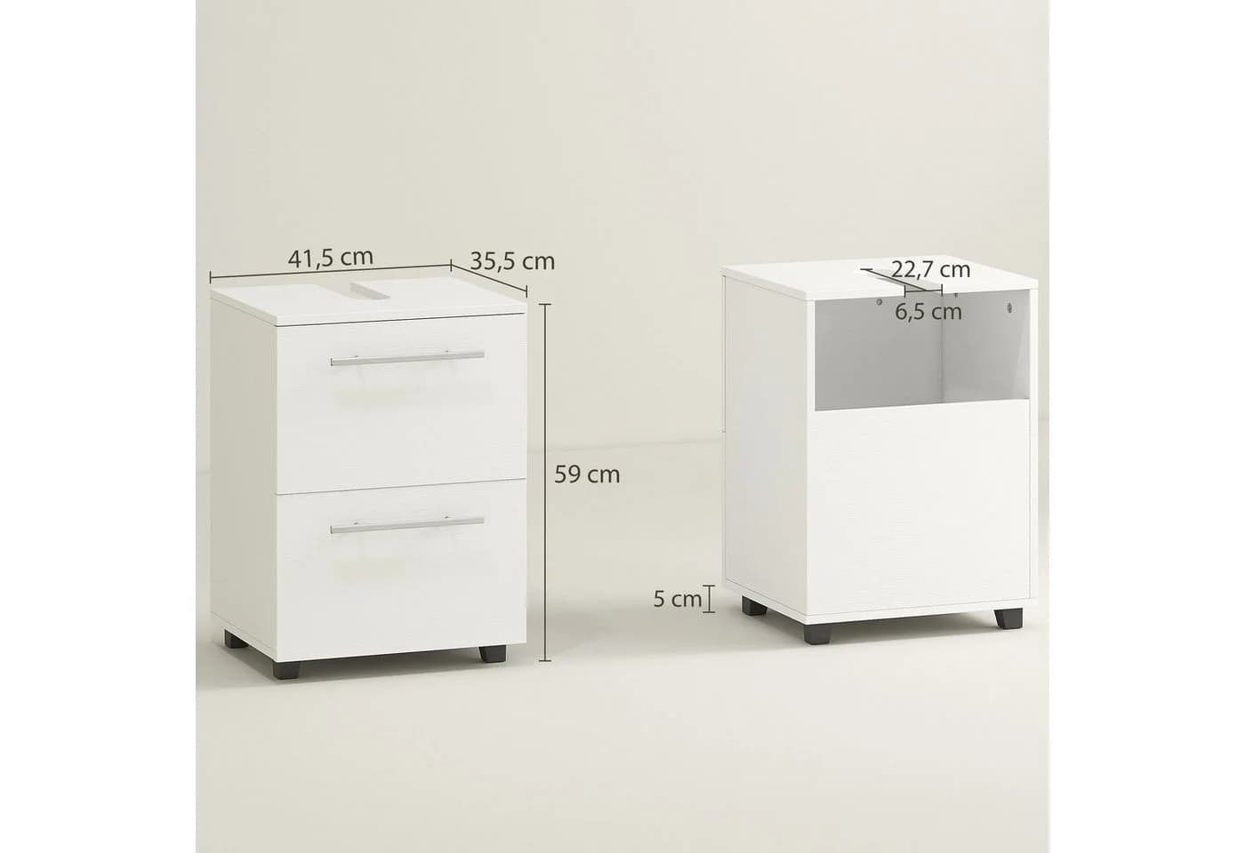 HOMCOM Waschbeckenunterschrank Kompakter Badezimmer-Unterschrank mit Schublade und Einzeltür für wandmontiertes Waschbecken - Bild 3