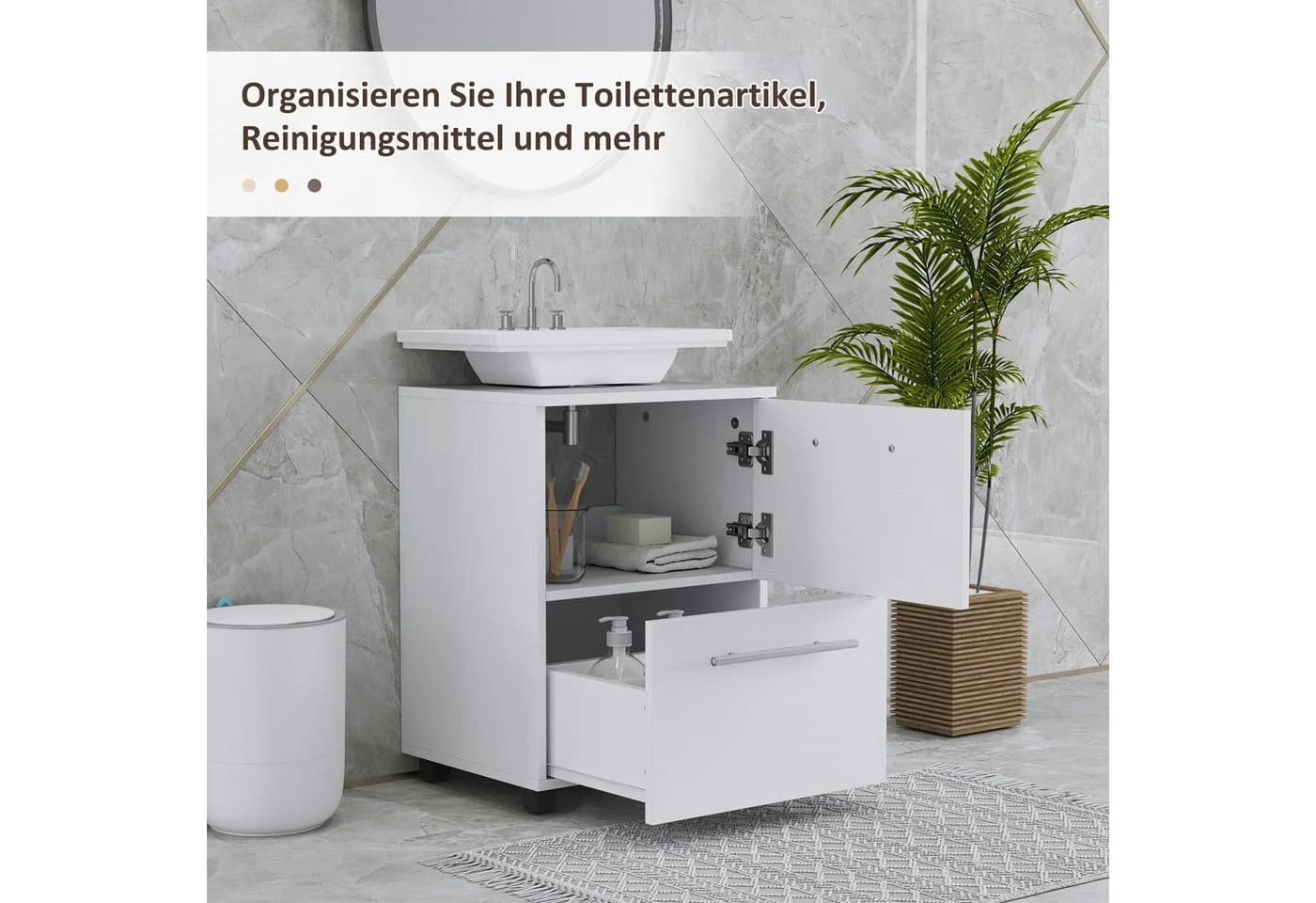 HOMCOM Waschbeckenunterschrank Kompakter Badezimmer-Unterschrank mit Schublade und Einzeltür für wandmontiertes Waschbecken - Bild 5
