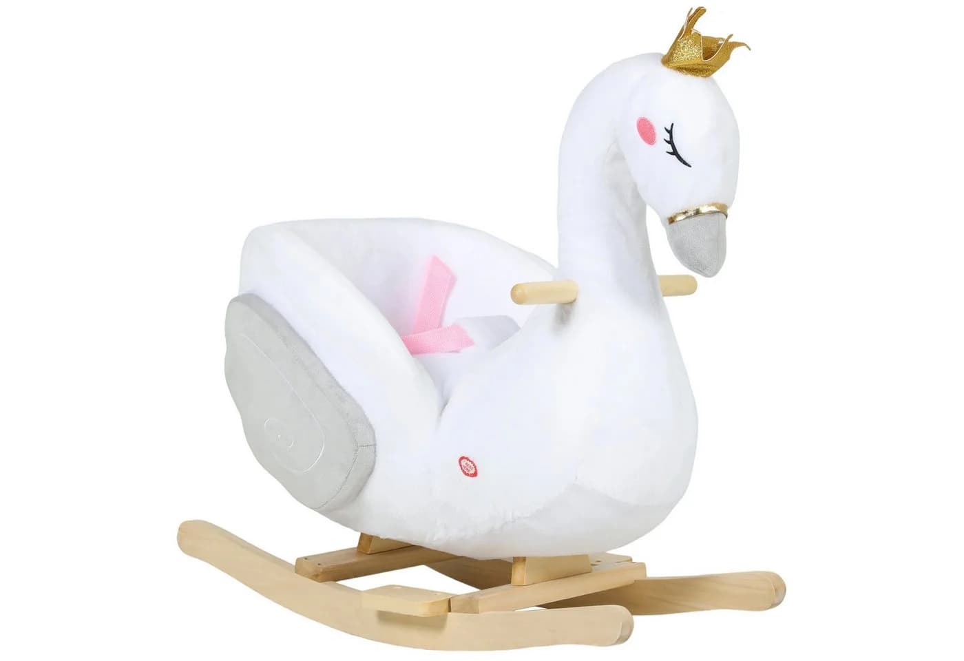 AIYAPLAY Schaukeltier Schwan-Schaukel mit Schlaflied, weicher Füllung, Holzrahmen, für Kinder 1,5-3 Jahre, max. 25 kg, Weiß - Bild 2