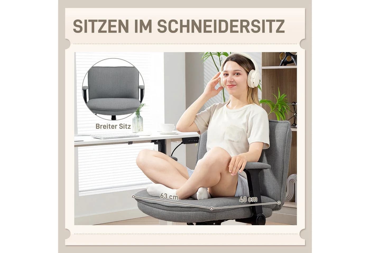 HOMCOM Bürostuhl Grau höhenverstellbar mit Kippfunktion - Bild 4
