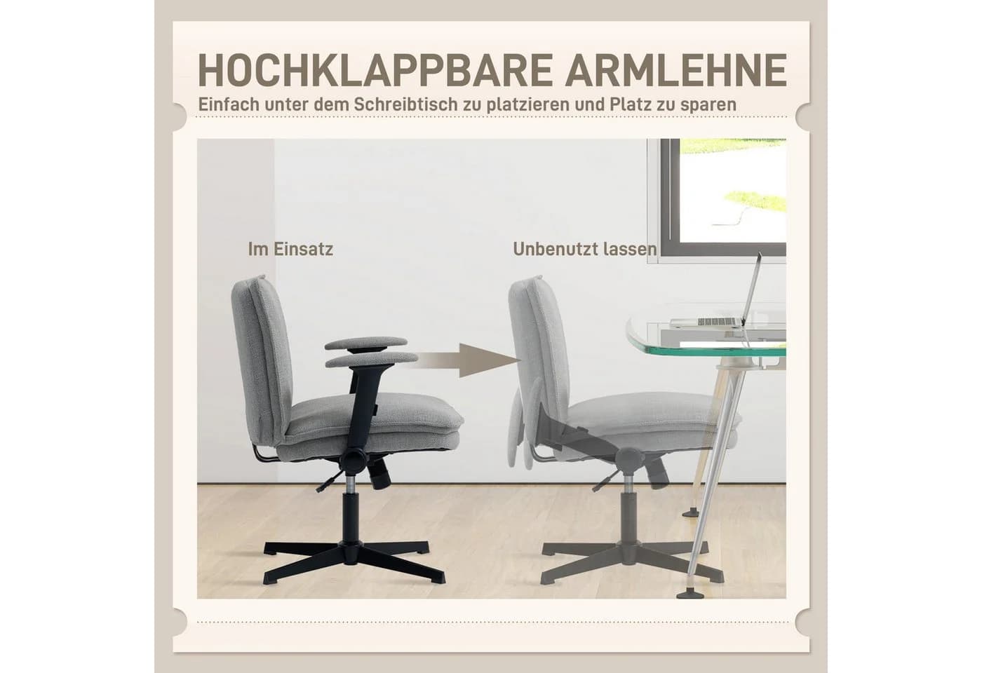 HOMCOM Bürostuhl Grau höhenverstellbar mit Kippfunktion - Bild 5