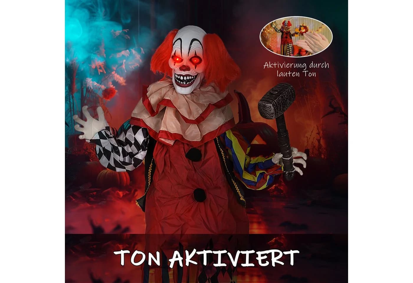 Outsunny Halloween Clown Dekofigur 173 cm mit Licht & Sound - Bild 5