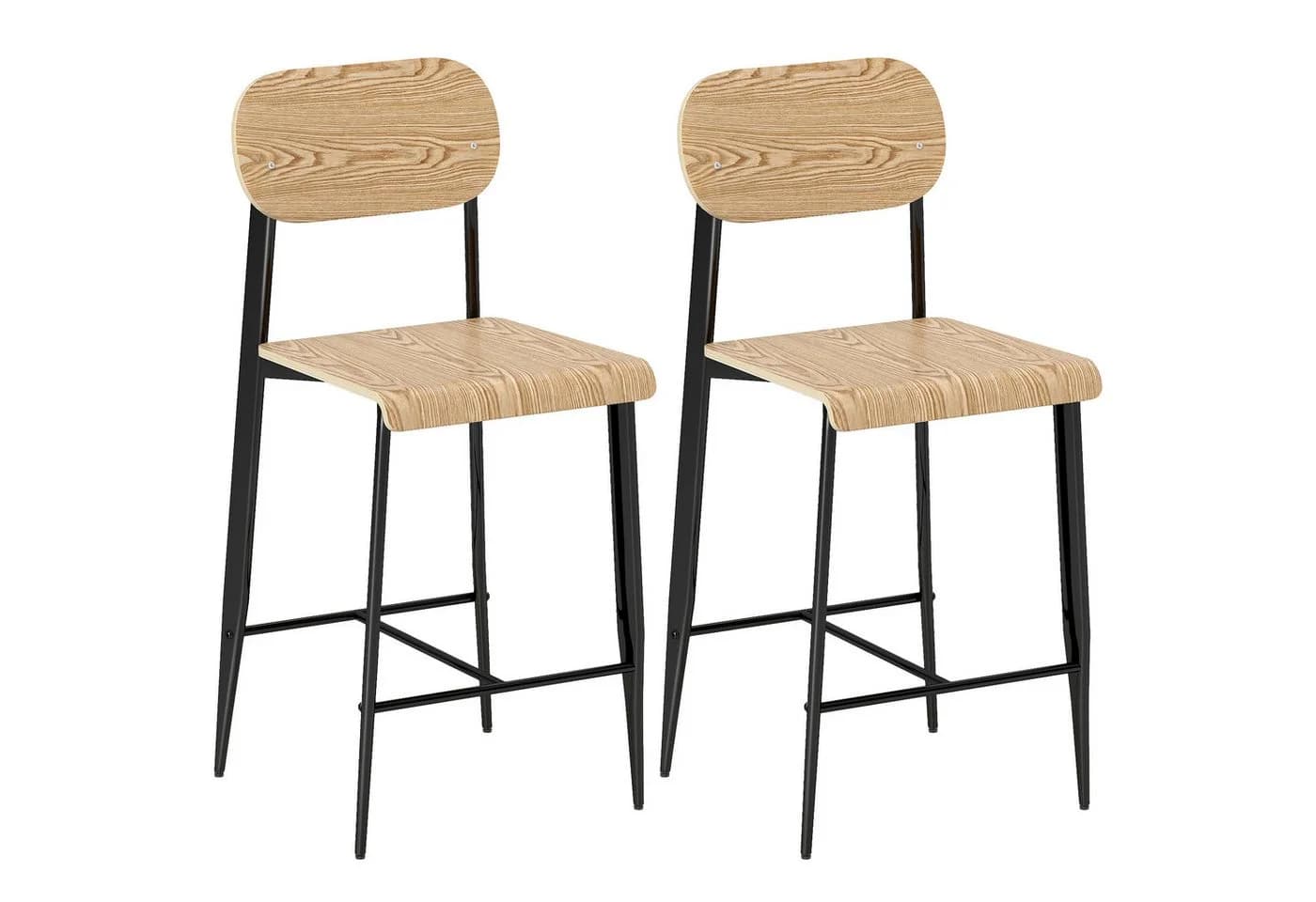 HOMCOM Barhocker Stahl, Holzwerkstoff 2er Set
