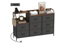 HOMCOM Kommode 8 Schubladen Vliesstoff Ladestation Haken Stahlrahmen Rustikal-Braun+Schwarz Bild 1