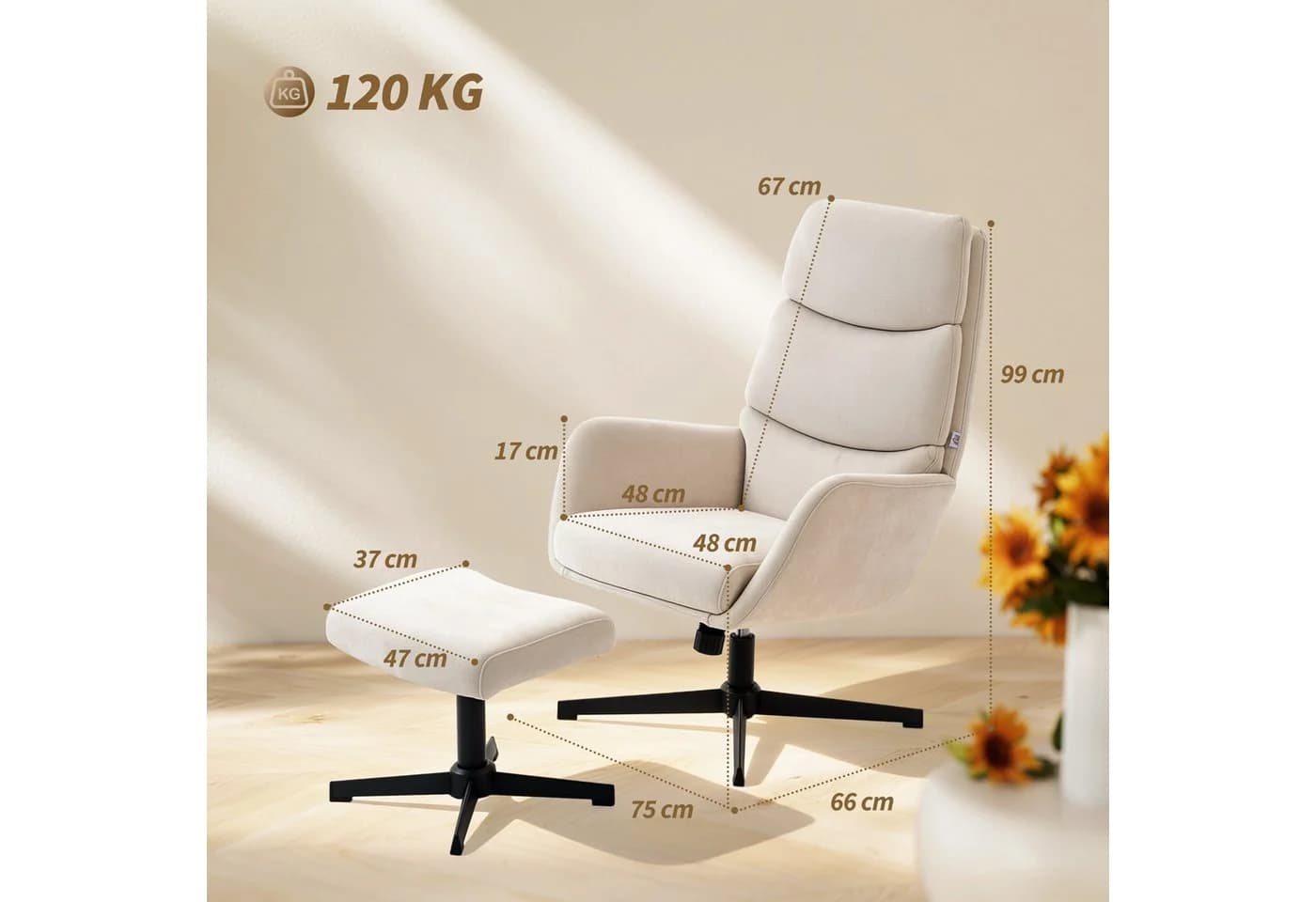 HOMCOM Relaxsessel mit hoher Rückenlehne, Leinenoptik, Beige - Bild 3
