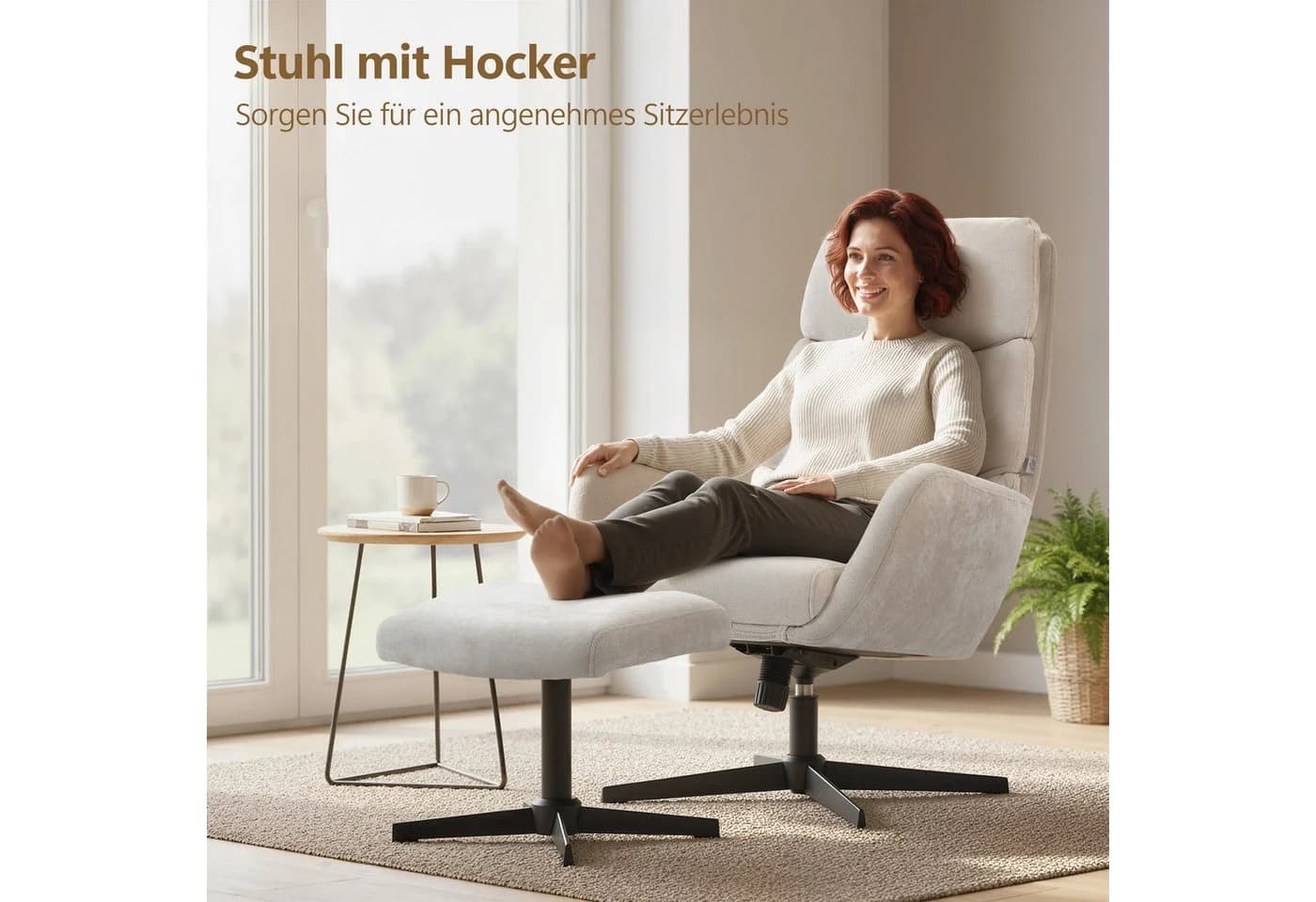 HOMCOM Relaxsessel mit hoher Rückenlehne, Leinenoptik, Beige - Bild 4