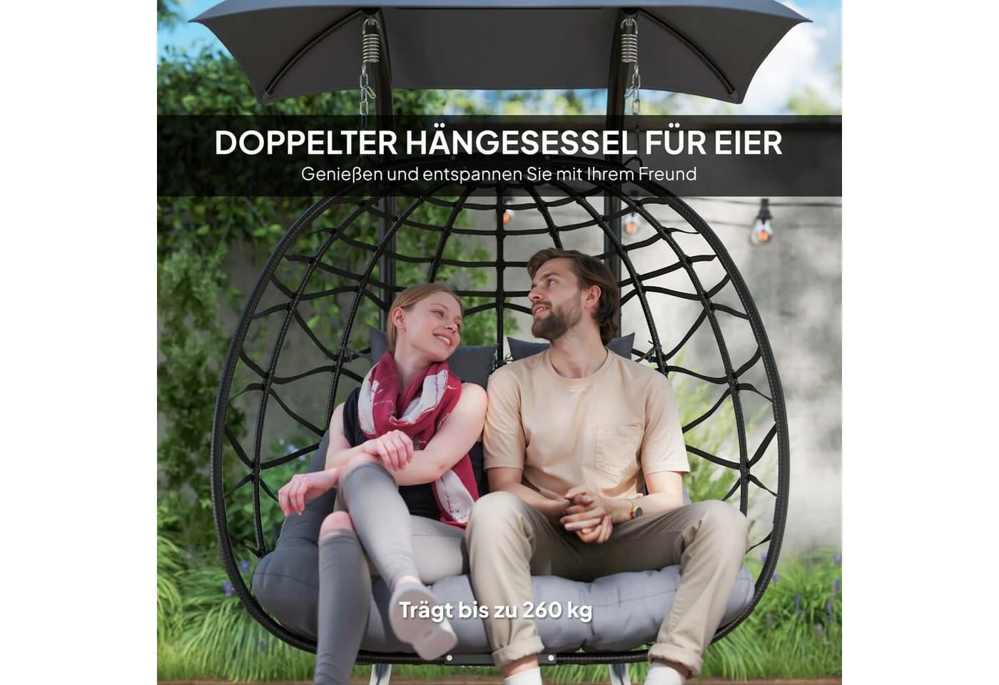 Outsunny Schaukelstuhl Polyrattan für 2 Personen mit Sonnenschutzdach - Bild 4