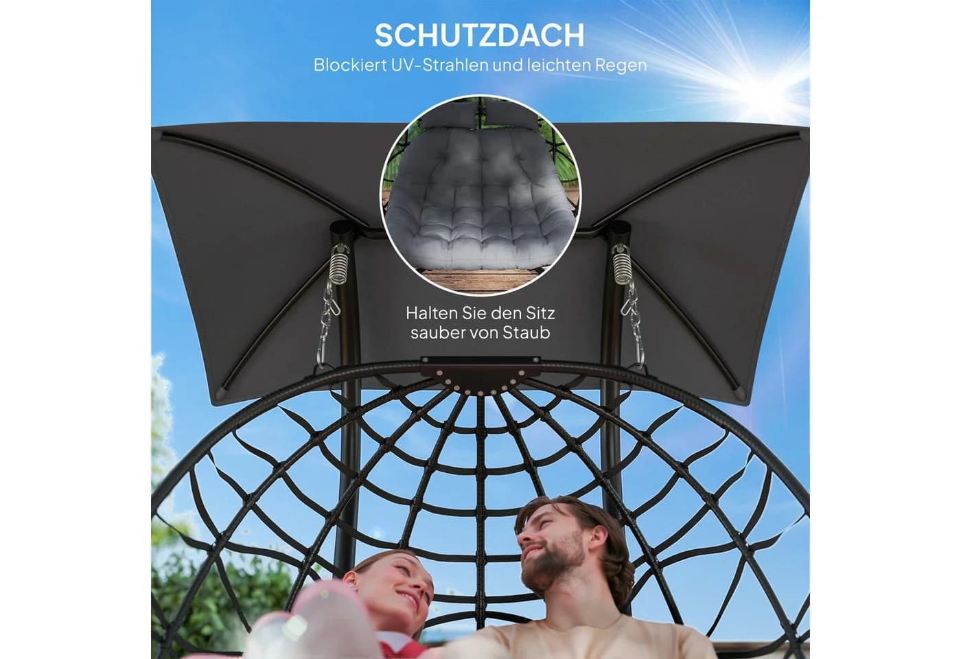Outsunny Schaukelstuhl Polyrattan für 2 Personen mit Sonnenschutzdach - Bild 5