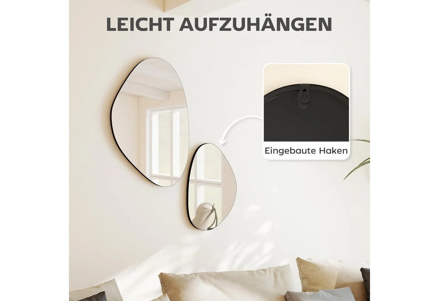 HOMCOM Wandspiegel 2-St. Schlafzimmerspiegel Schwarz - Bild 5