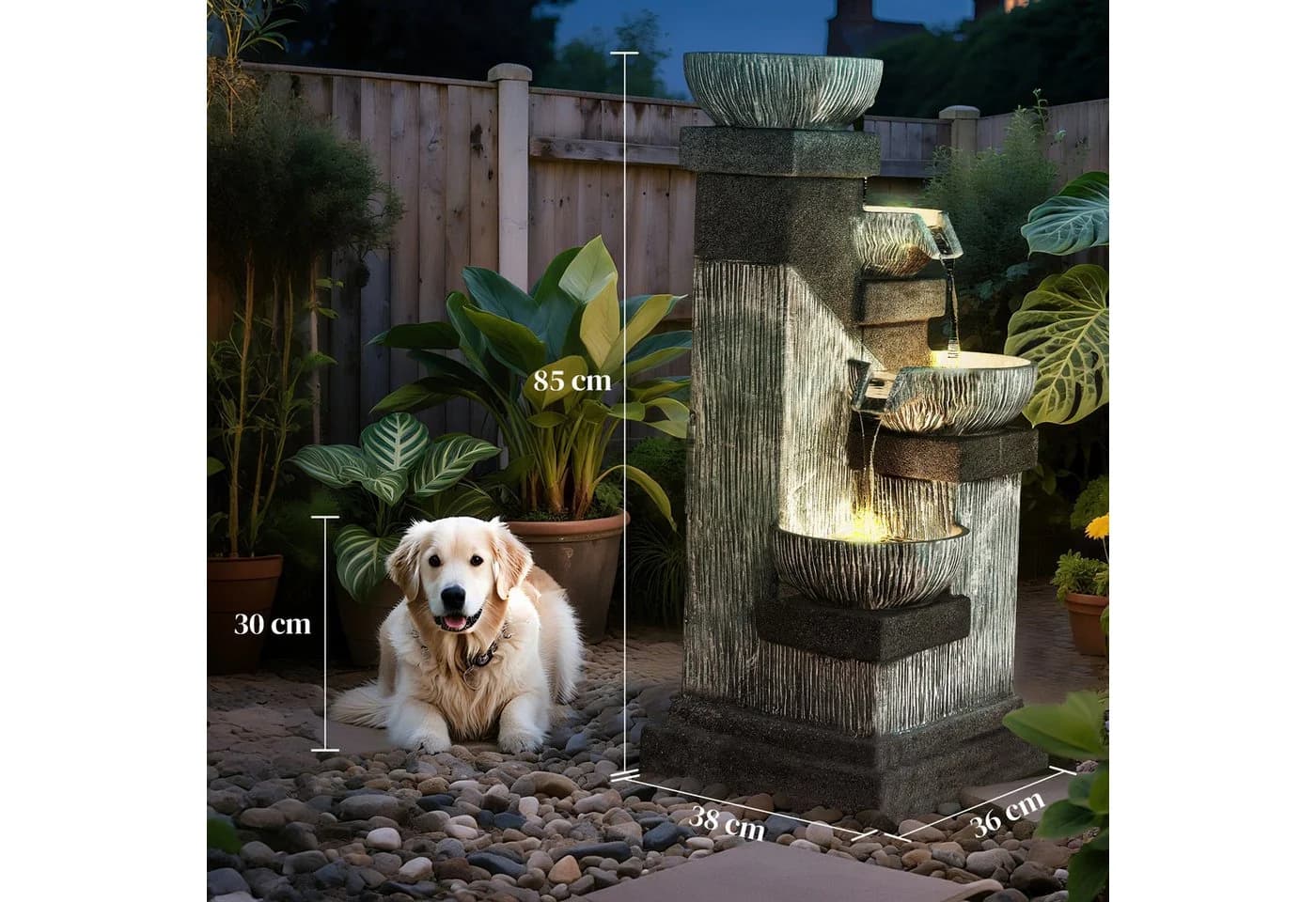 Outsunny Gartenbrunnen LED Beleuchtung Steinoptik - Bild 3