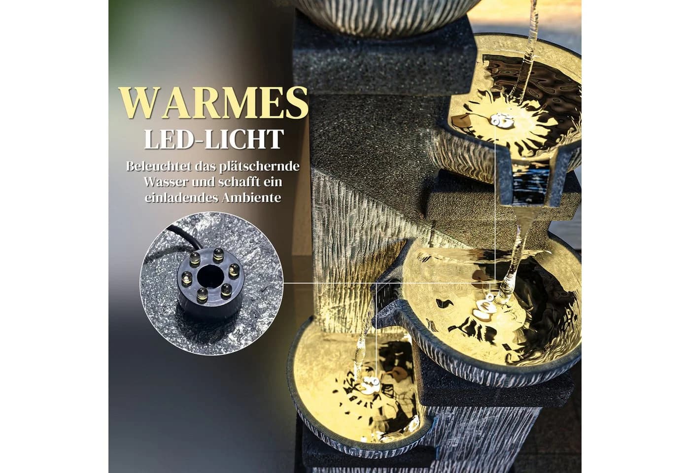 Outsunny Gartenbrunnen LED Beleuchtung Steinoptik - Bild 4