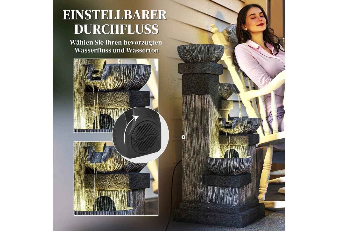 Outsunny Gartenbrunnen LED Beleuchtung Steinoptik - Bild 5
