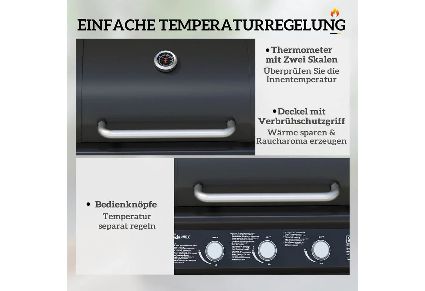 Outsunny Gasgrill 12,2 kW mit Seitenbrenner, Thermometer & Stauraum - Bild 5