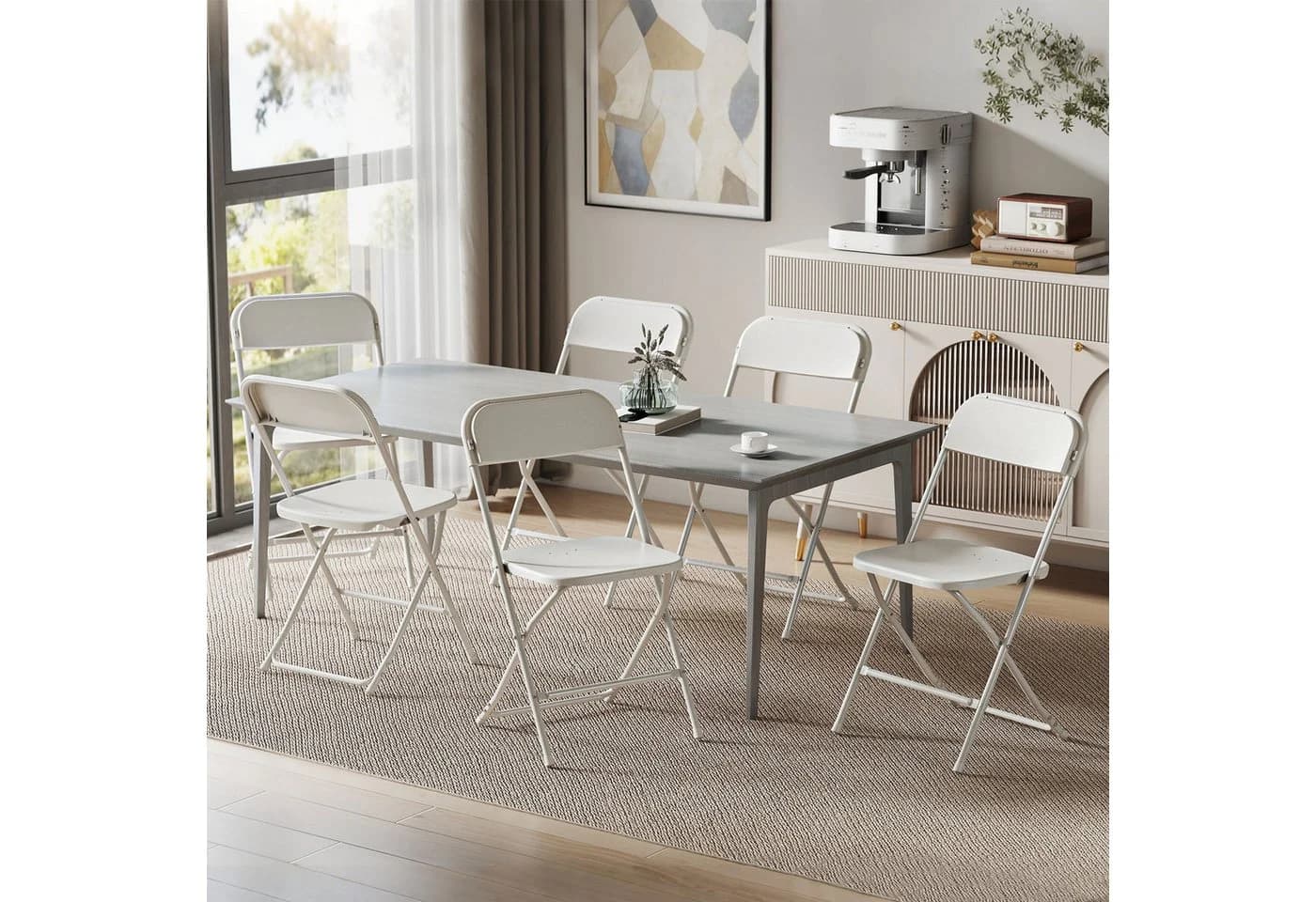 HOMCOM Klappstuhl faltbar Stahlrahmen 6er Set Esszimmer Wohnzimmer Weiß - Bild 2